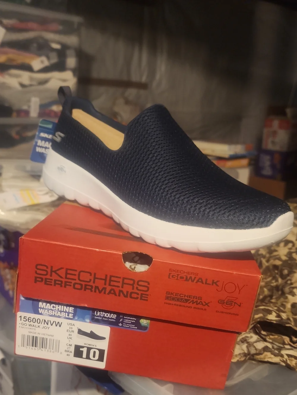 NWT 10M Womens Skechers Go Walk Joy Navy Blue slip on sneaker